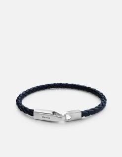 Crew Leather Bracelet, Matte Silver -Online Fashion Accessories 101 0223 color solidnavy 01 1