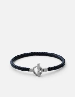 Atlas Leather Bracelet, Matte Sterling Silver 8 Atlas Leather Bracelet, Matte Sterling Silver -Online Fashion Accessories 101 0267 color navyblue 01