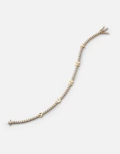 Signature Tennis Bracelet, 14k Gold Pavé -Online Fashion Accessories 101 0366 color polishedyellow14kgoldpave1letter 02