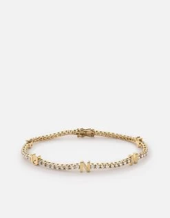 Signature Tennis Bracelet, 14k Gold Pavé -Online Fashion Accessories 101 0366 color polishedyellow14kgoldpave5letters 01