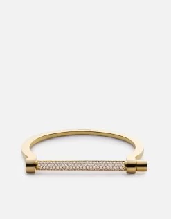 Thin Modern Screw Cuff, 14k Gold Pavé
