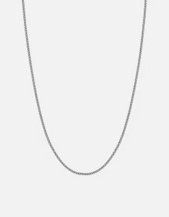 2mm Cuban Chain Necklace, Oxidized Silver