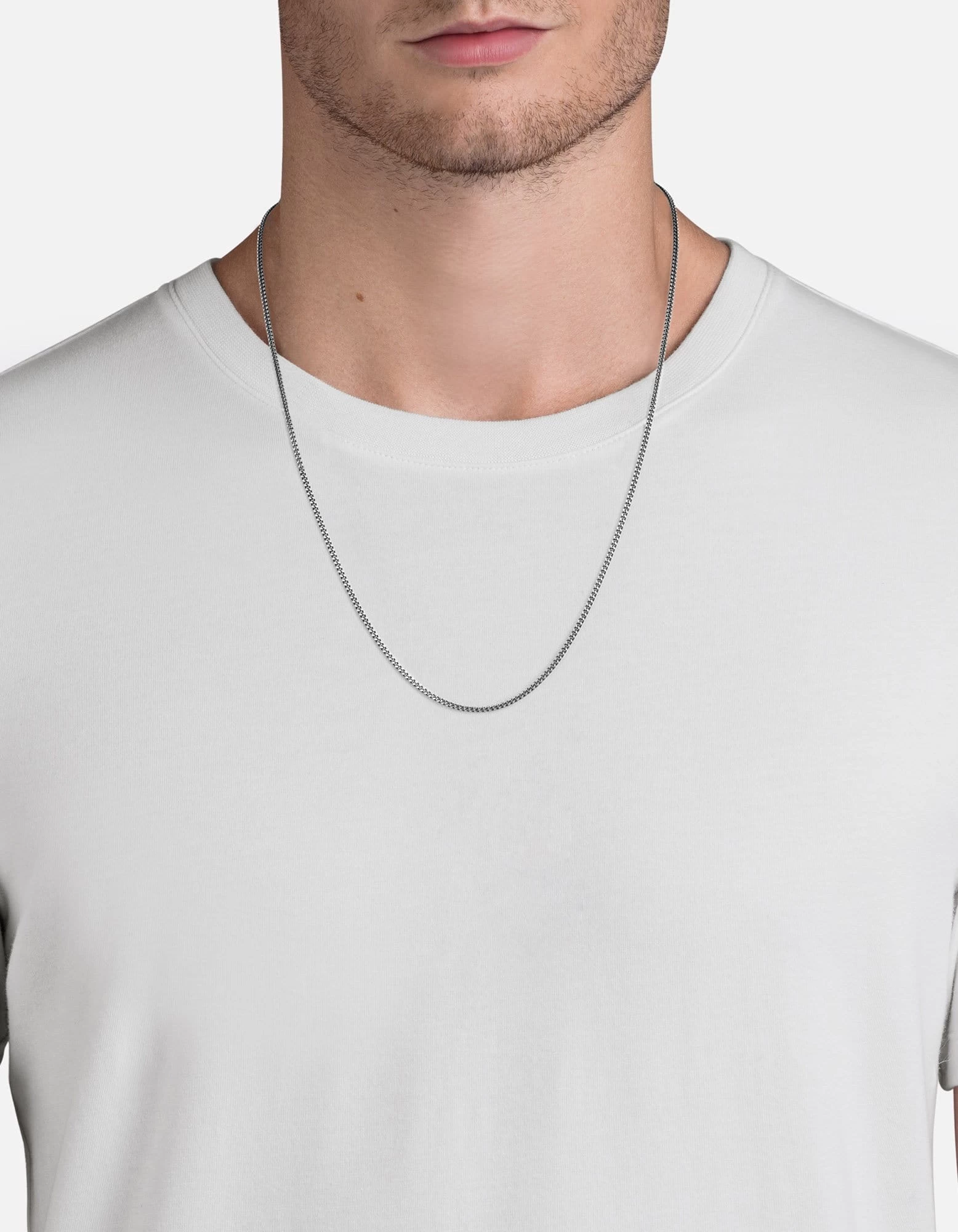 2mm Cuban Chain Necklace, Oxidized Silver 6 2mm Cuban Chain Necklace, Oxidized Silver - Image 4