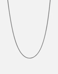 2mm Cuban Chain Necklace, Oxidized Silver 13 2mm Cuban Chain Necklace, Oxidized Silver -Online Fashion Accessories 103 0228 color oxidizedpolished 01