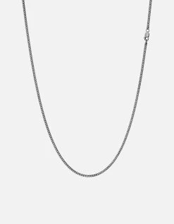 2mm Cuban Chain Necklace, Oxidized Silver 14 2mm Cuban Chain Necklace, Oxidized Silver -Online Fashion Accessories 103 0228 color oxidizedpolished 02