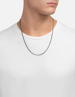 2mm Cuban Chain Necklace, Oxidized Silver 15 2mm Cuban Chain Necklace, Oxidized Silver -Online Fashion Accessories 103 0228 color oxidizedpolished 03