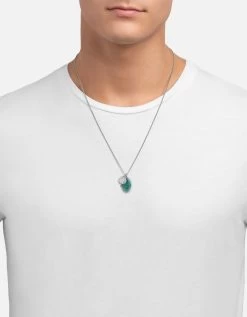 Mini Dove Pendant Necklace, Silver/Teal -Online Fashion Accessories 103 0229 color polishedteal 03