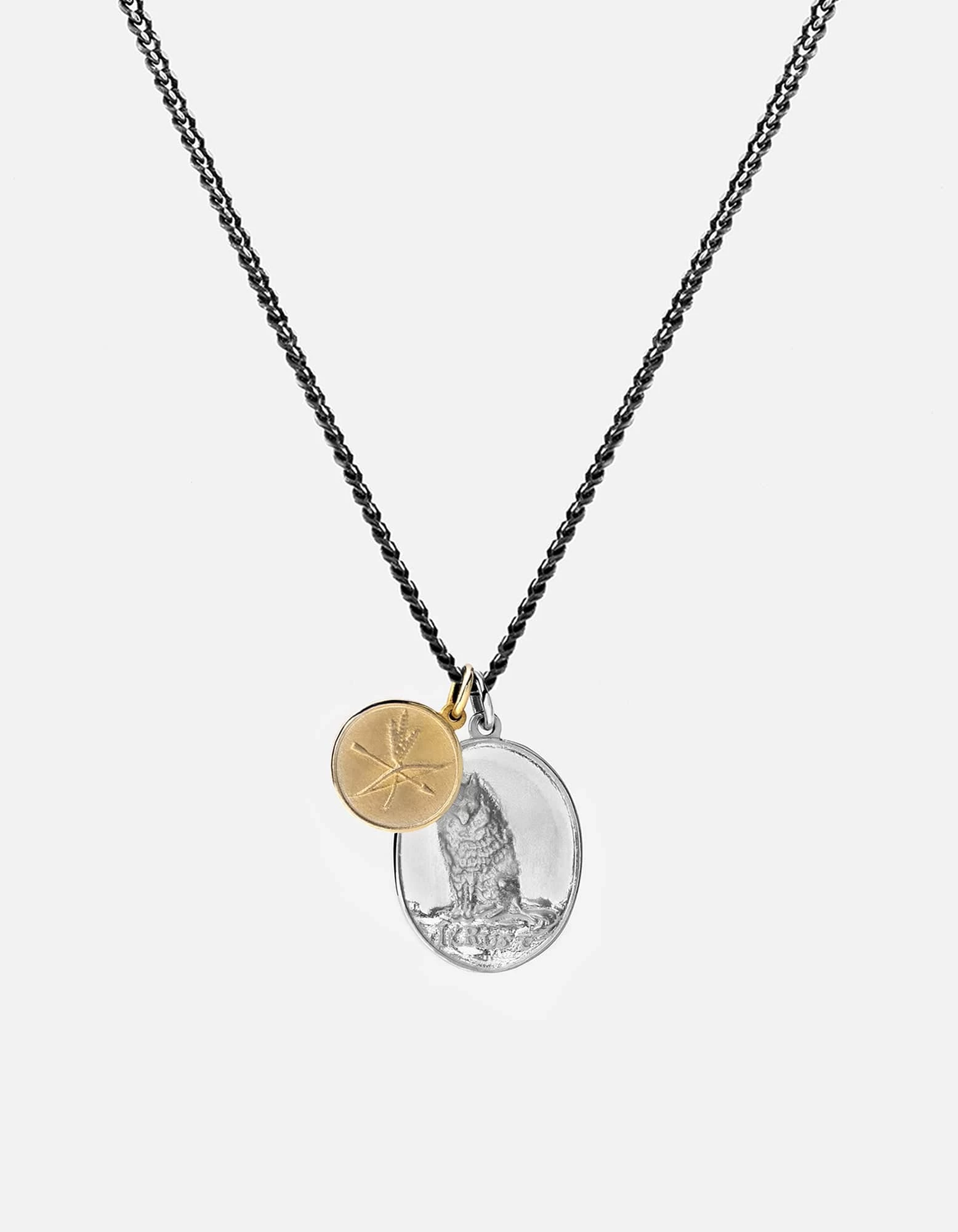 Wolf Pendant Necklace, Sterling Silver/Gold 3 Wolf Pendant Necklace, Sterling Silver/Gold