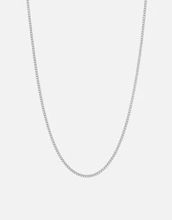 2mm Cuban Chain Necklace, Polished Silver