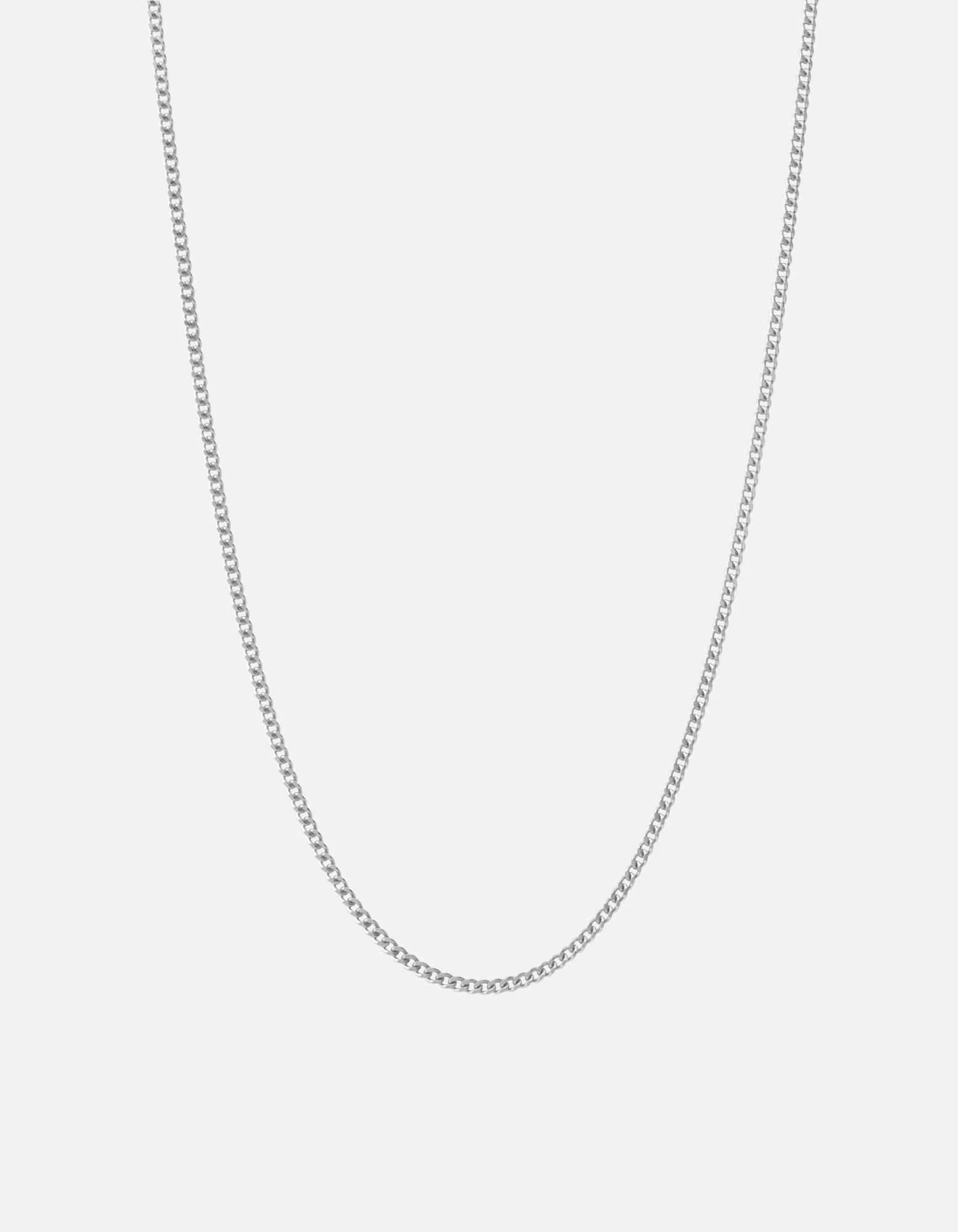 2mm Cuban Chain Necklace, Polished Silver 3 2mm Cuban Chain Necklace, Polished Silver