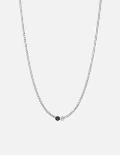 Eye Of Time Type Chain Necklace, Sterling Silver/Blue -Online Fashion Accessories 103 0502 color 1letterblue 04