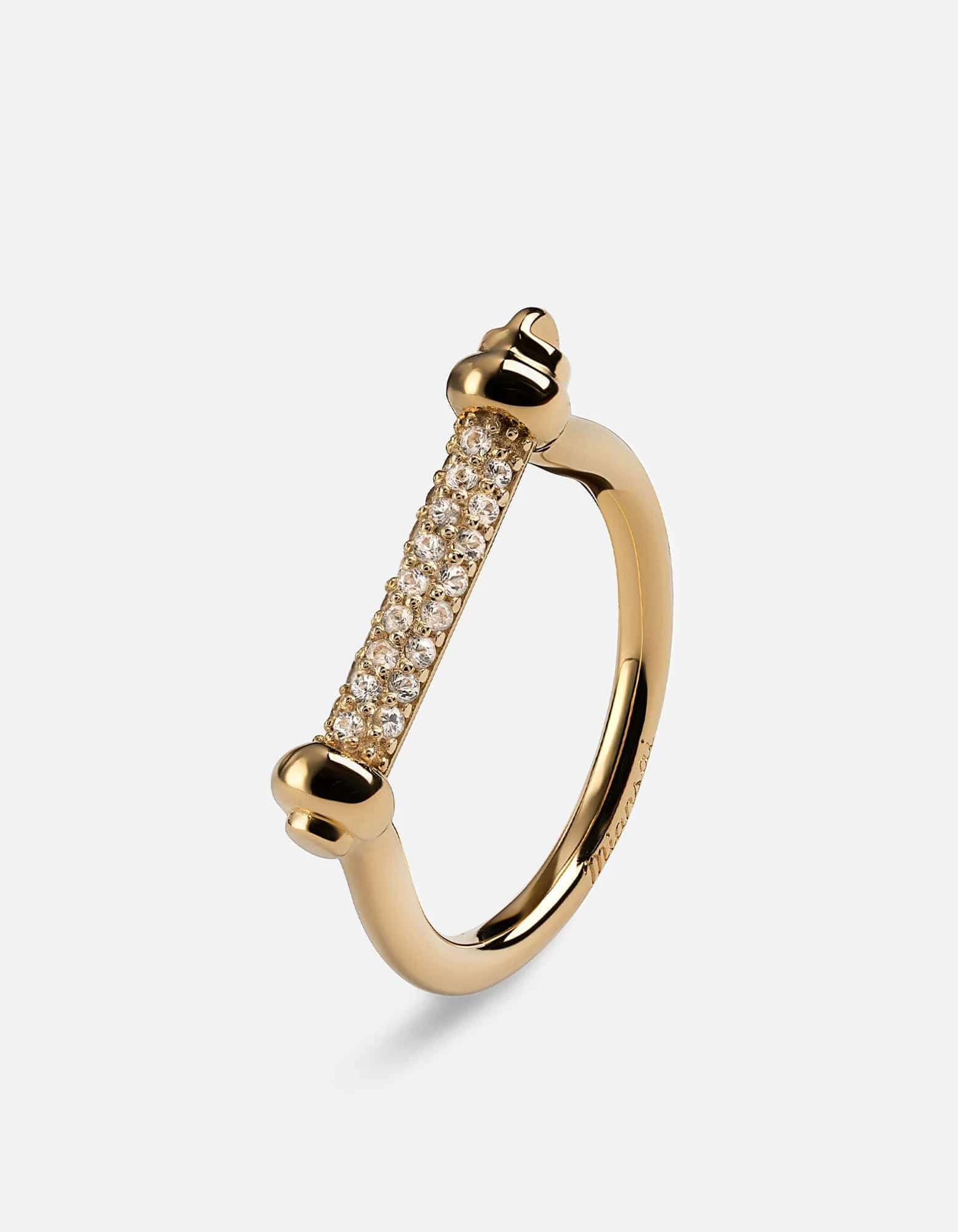 Thin Screw Cuff Ring, 14k Gold Pavé Bar 4 Thin Screw Cuff Ring, 14k Gold Pavé Bar - Image 2