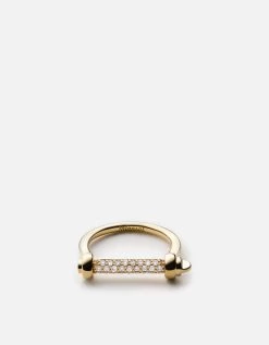 Thin Screw Cuff Ring, 14k Gold Pavé Bar 11 Thin Screw Cuff Ring, 14k Gold Pavé Bar -Online Fashion Accessories 104 0194 color polishedgoldvermeilwhitesapphire 01