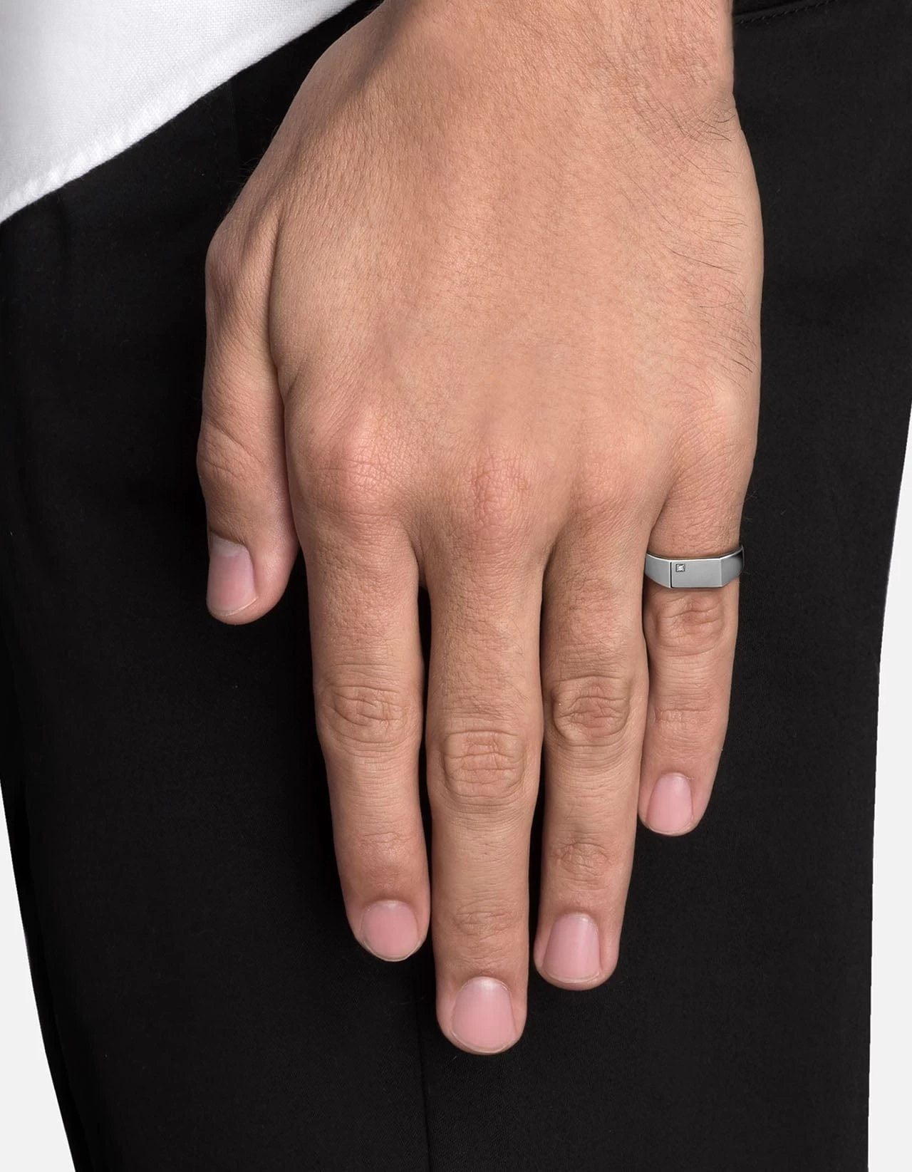 Geo Signet Diamond Pinky Ring, Sterling Silver 6 Geo Signet Diamond Pinky Ring, Sterling Silver - Image 4