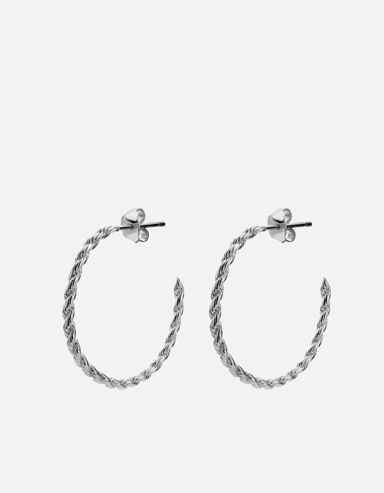 Rope Chain Hoop Earrings, Sterling Silver 3 Rope Chain Hoop Earrings, Sterling Silver