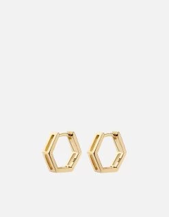 Hexa Huggie Earrings, Gold Vermeil