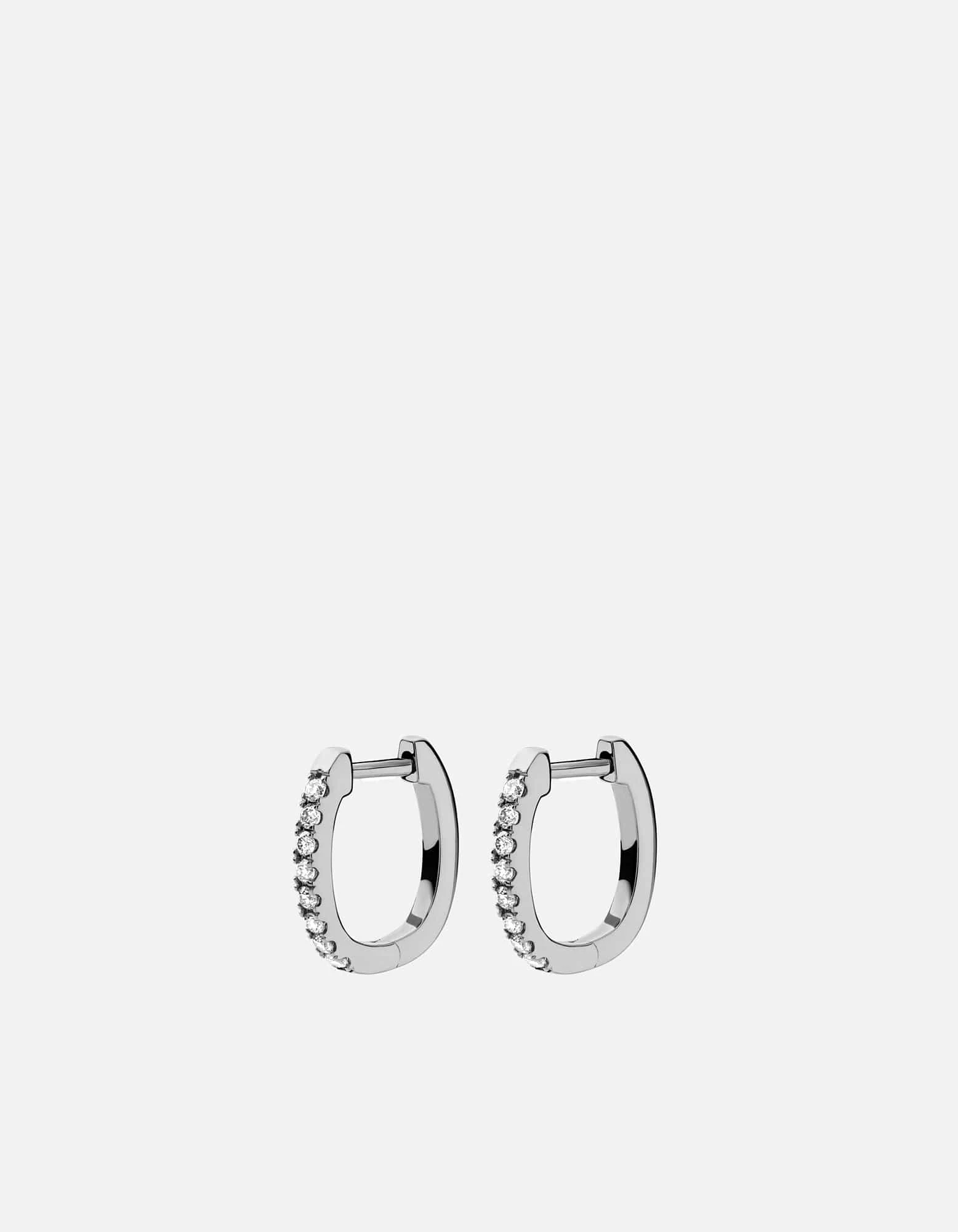 Linear Huggie Earrings, 14k White Gold Pavé 3 Linear Huggie Earrings, 14k White Gold Pavé