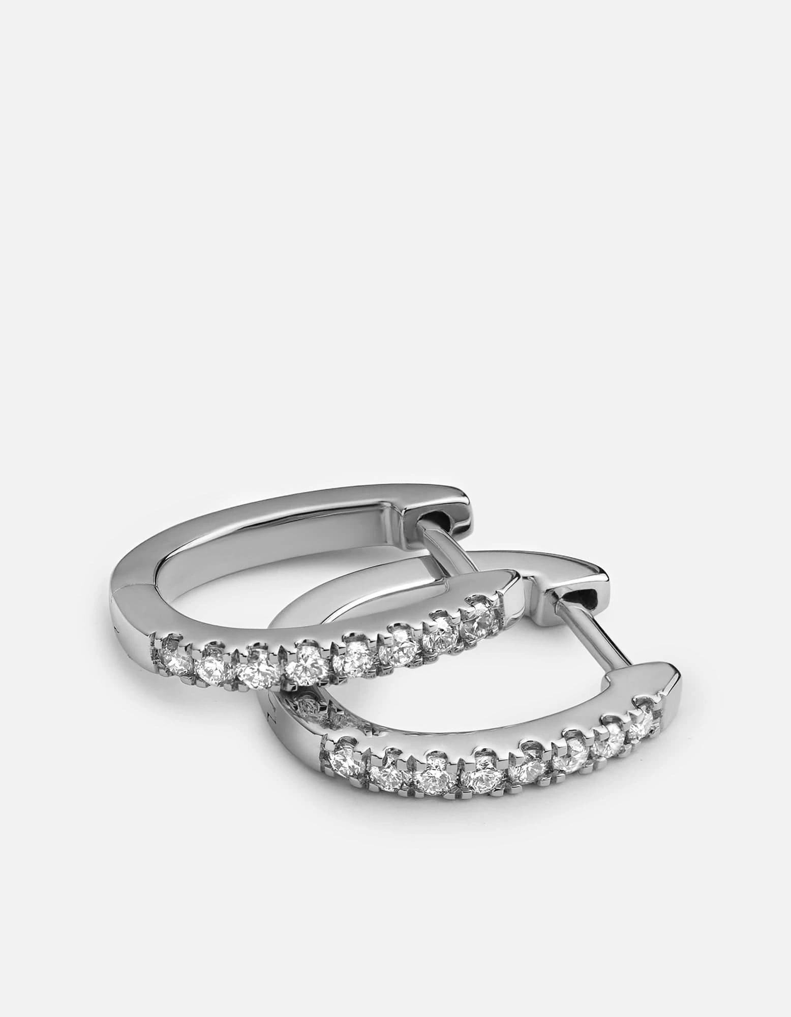 Linear Huggie Earrings, 14k White Gold Pavé 5 Linear Huggie Earrings, 14k White Gold Pavé - Image 3