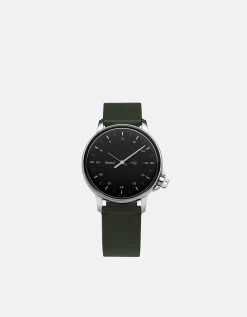 M12 Stainless|Black On Two-Piece Leather Strap, Hunter Green
