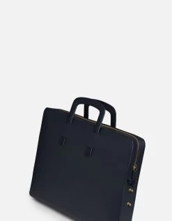 Slim Briefcase, Textured Navy Blue -Online Fashion Accessories 120 0021 color navyblue 02
