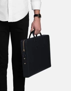 Slim Briefcase, Textured Navy Blue -Online Fashion Accessories 120 0021 color navyblue 04